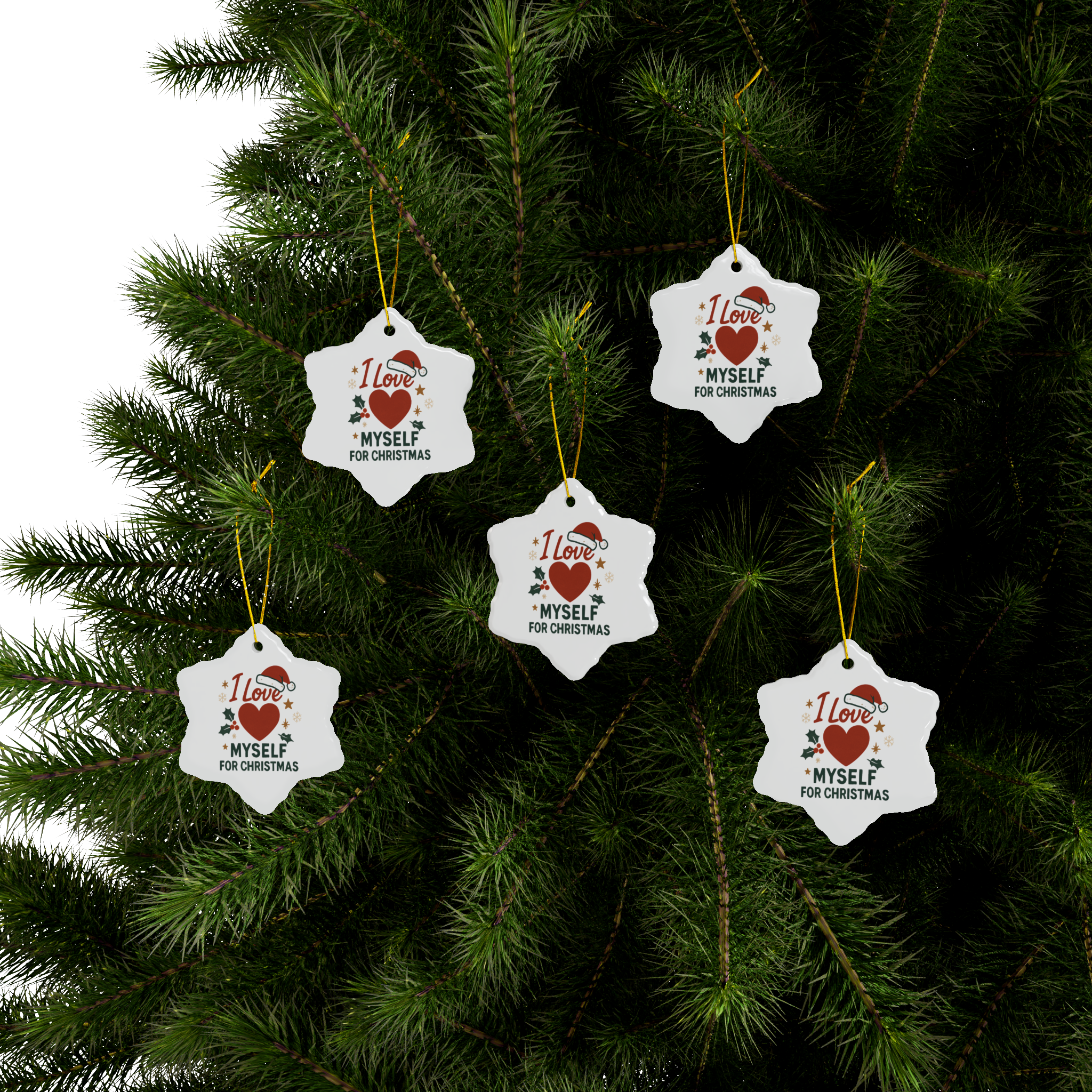 White I Love Myself for Christmas Double-Sided Ceramic Ornament #11212025-2