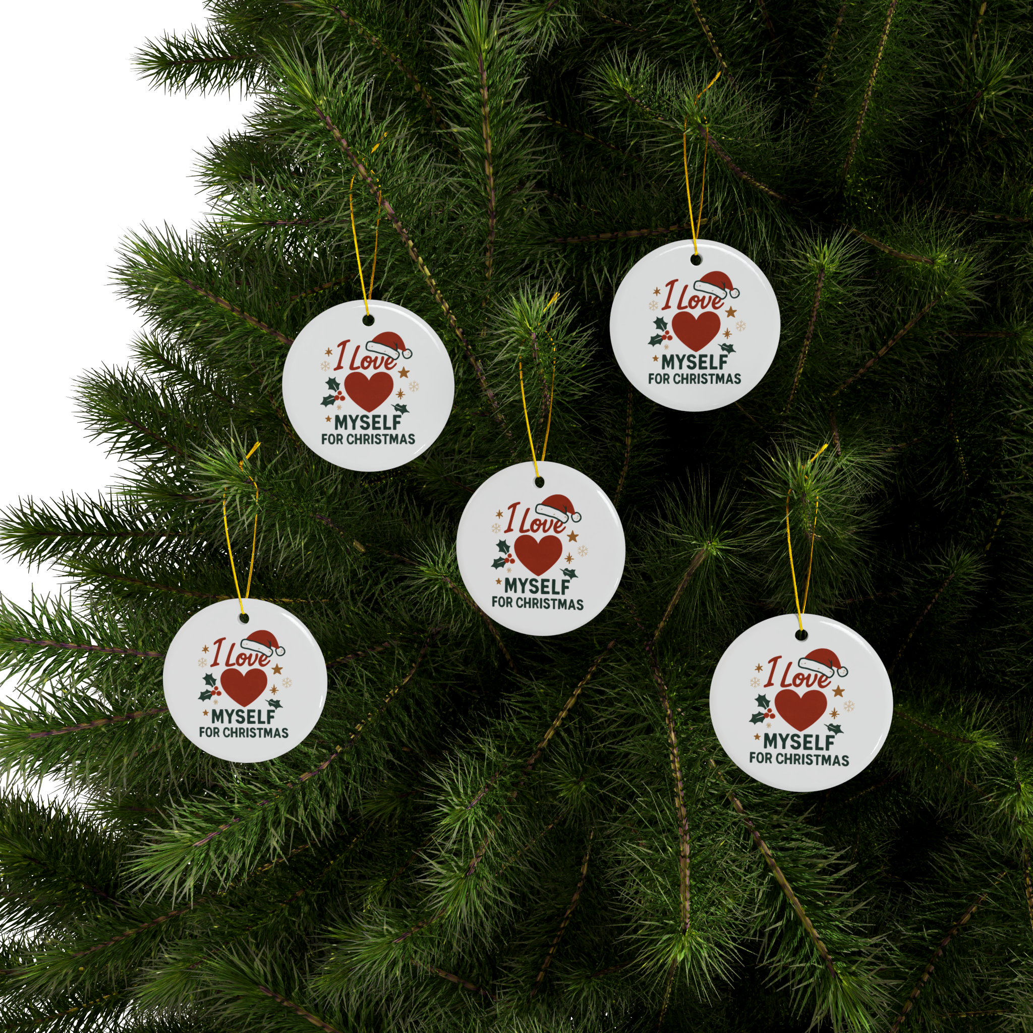 White I Love Myself for Christmas Double-Sided Ceramic Ornament #11212025-2