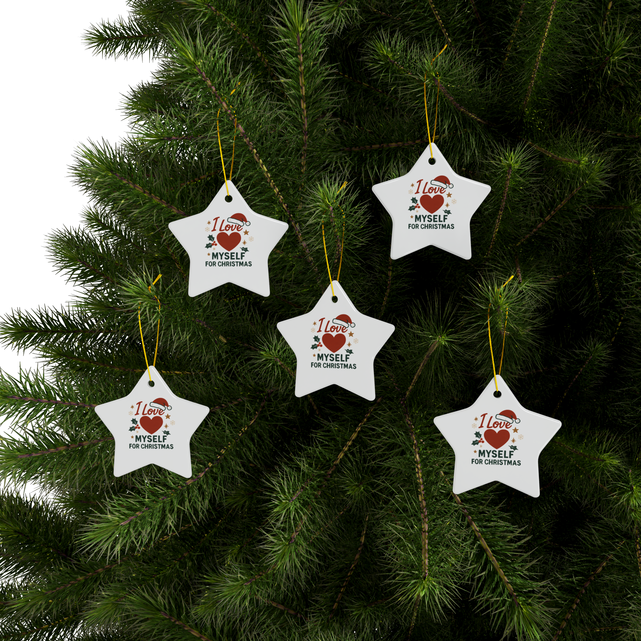 White I Love Myself for Christmas Double-Sided Ceramic Ornament #11212025-2