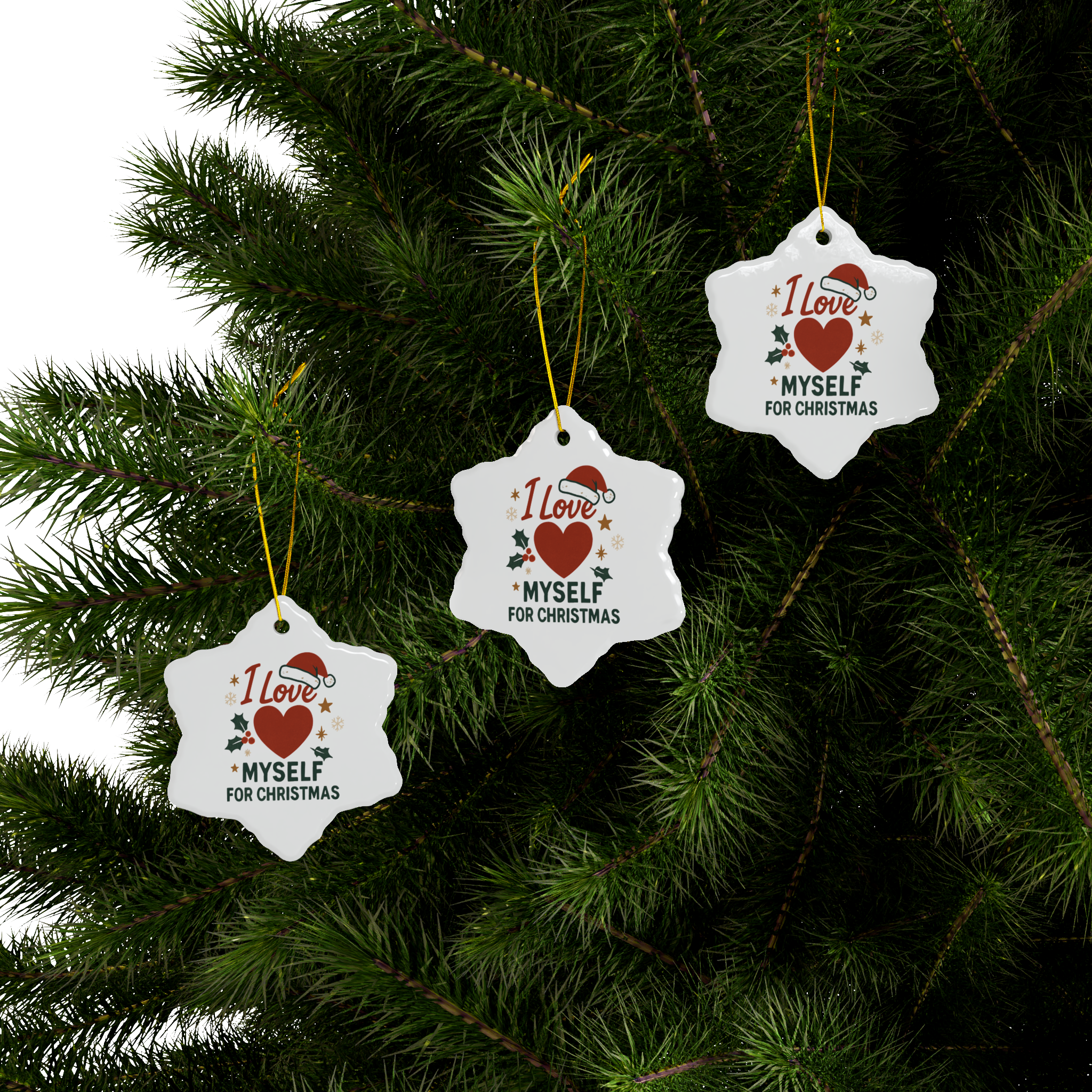 White I Love Myself for Christmas Double-Sided Ceramic Ornament #11212025-2