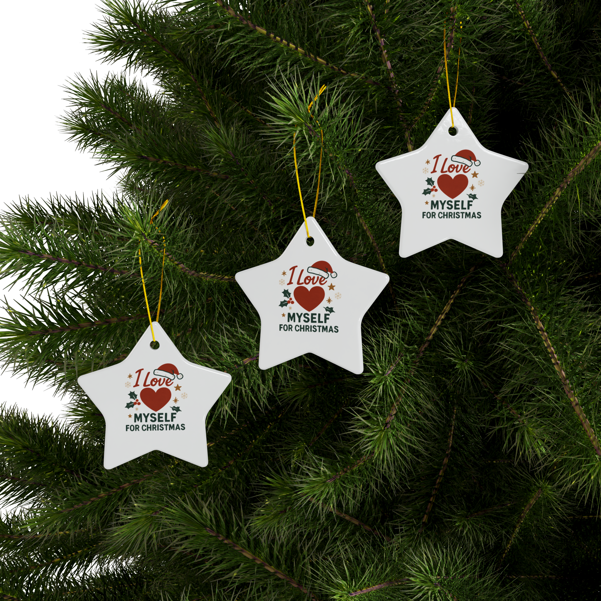 White I Love Myself for Christmas Double-Sided Ceramic Ornament #11212025-2